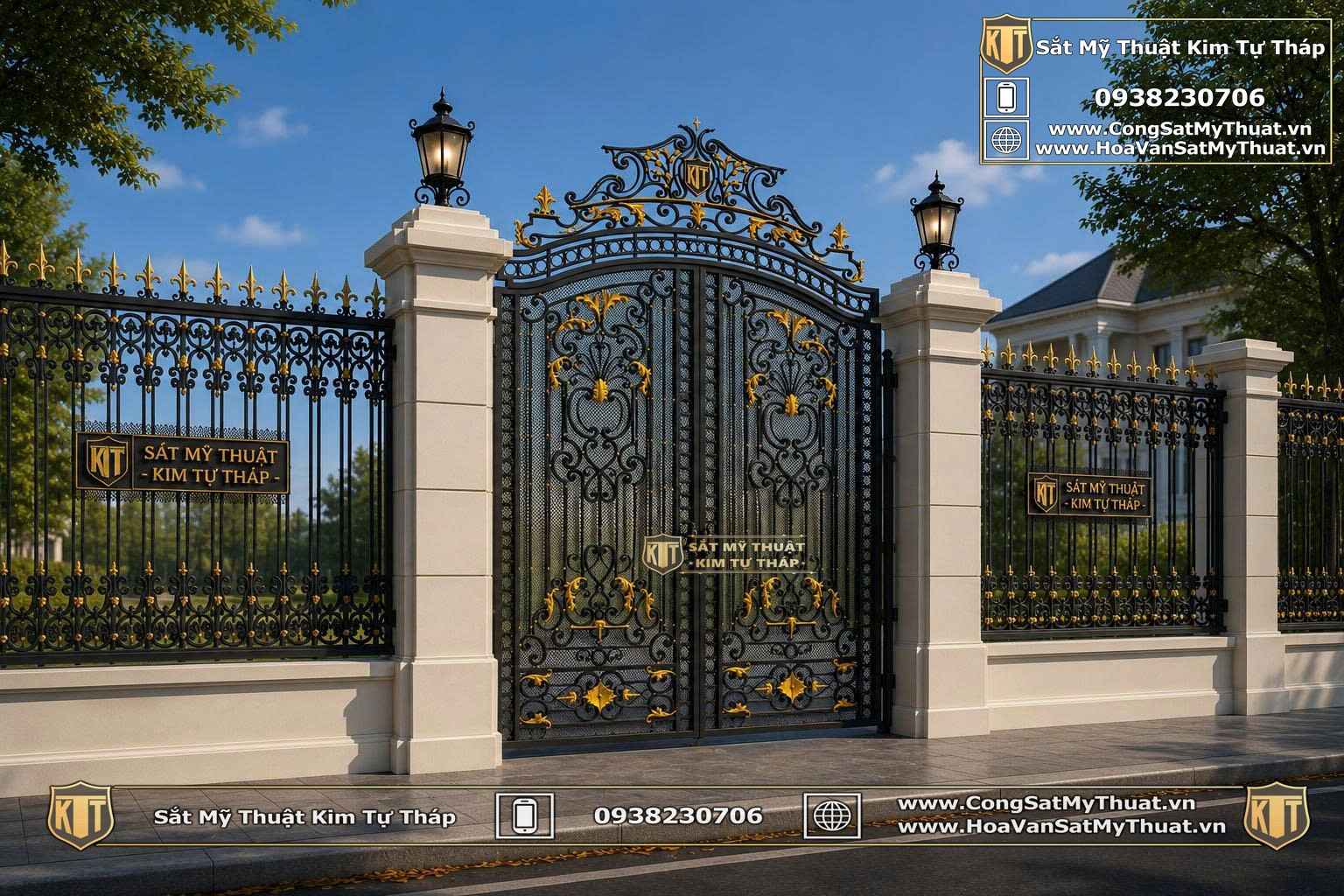 Mẫu cổng sắt mỹ thuật đẹp cc128- cổng biệt thự tân cổ điển