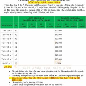 Cửa kéo Đài Loan không lá U 6 Dem