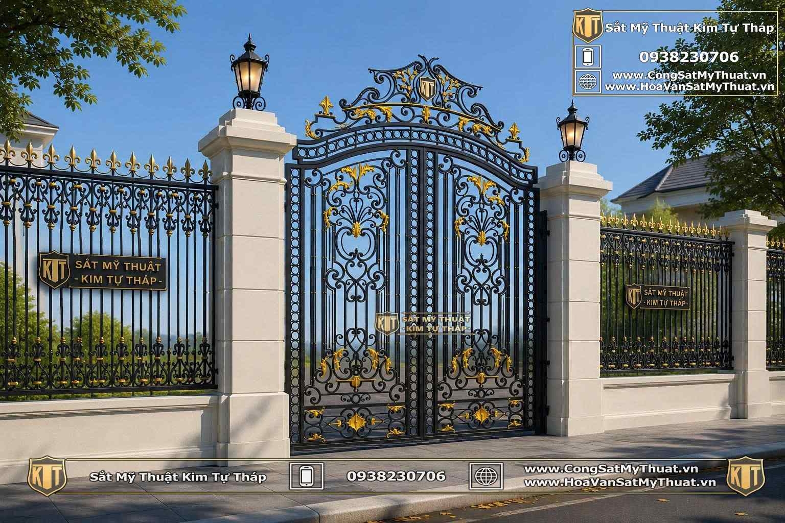Mẫu cổng sắt mỹ thuật đẹp cc128- cổng biệt thự tân cổ điển 1 Mẫu cổng sắt mỹ thuật đẹp cc128- cổng biệt thự tân cổ điển