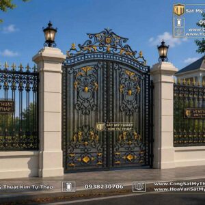 Mẫu cổng sắt mỹ thuật đẹp cc128- cổng biệt thự tân cổ điển