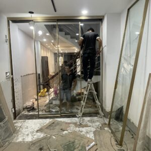 Cửa nhôm lùa 4 cánh Slim vàng