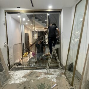 Cửa nhôm lùa 4 cánh Slim vàng